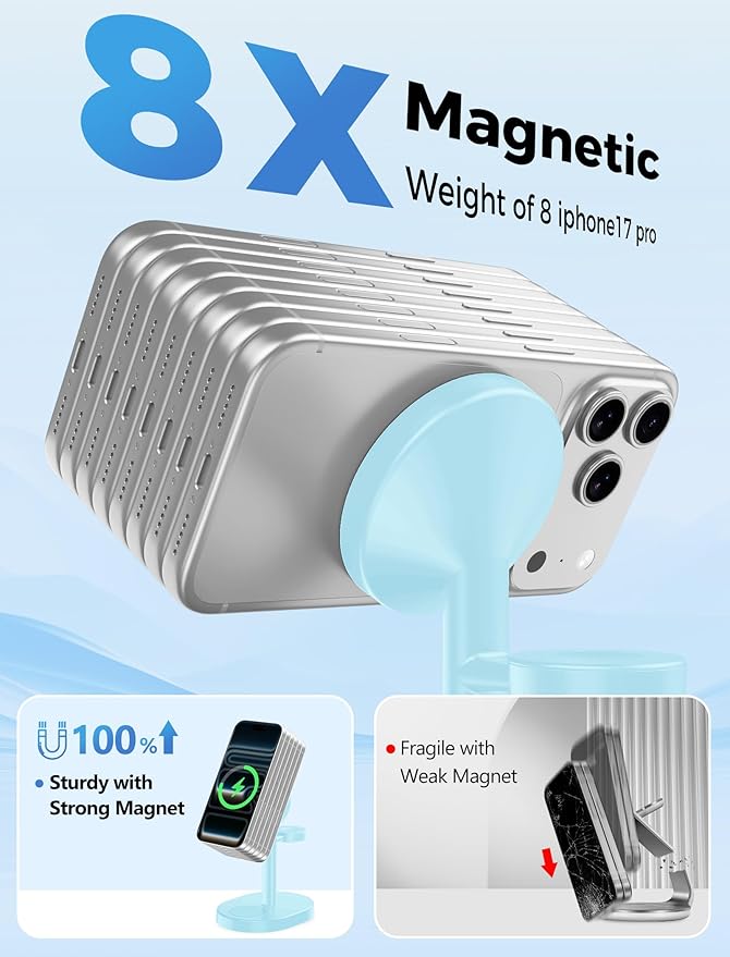 2026 3 in 1 Wireless Charging Station for Apple MagSafe Charger, 15W Fast Magnetic Mag-Safe Charger Stand for iPhone 17 16 15 14 13 12 Apple Watch AirPods Series, Gifts for Men (Ice Blue)