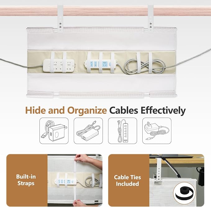 SHUWEI 36" Under Desk Cable Management Tray, Premium Mesh Cable Management for Desk, Clamp/Screw Mount Cable Tray for Office and Home (White, 35.6" L)