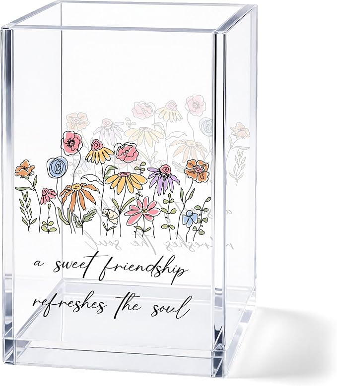 Christian Acrylic Pen Holder Cup, Inspirational Friendship Desk Decor, Bible Verse Pencil Holder Organizer, Religious Gift for Women Friend Sister Coworker