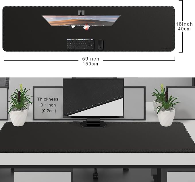 CENNBIE Leather Desk Mat Protector, 59" x 16" Extra Large Office Desk Pad Mat for Full Desk, Computer Desk Mat on top of desks - Oversized Large Mouse Pad (Black)