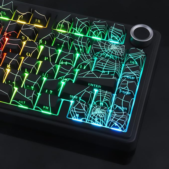 Tsungup Keycaps 130 Keys PBT Cool Spider Web Side Print Custom Keycaps,Cherry Profile Key Caps Keyboard Keycap Set for Cherry MX Switches Mechanical Keyboard(Black)