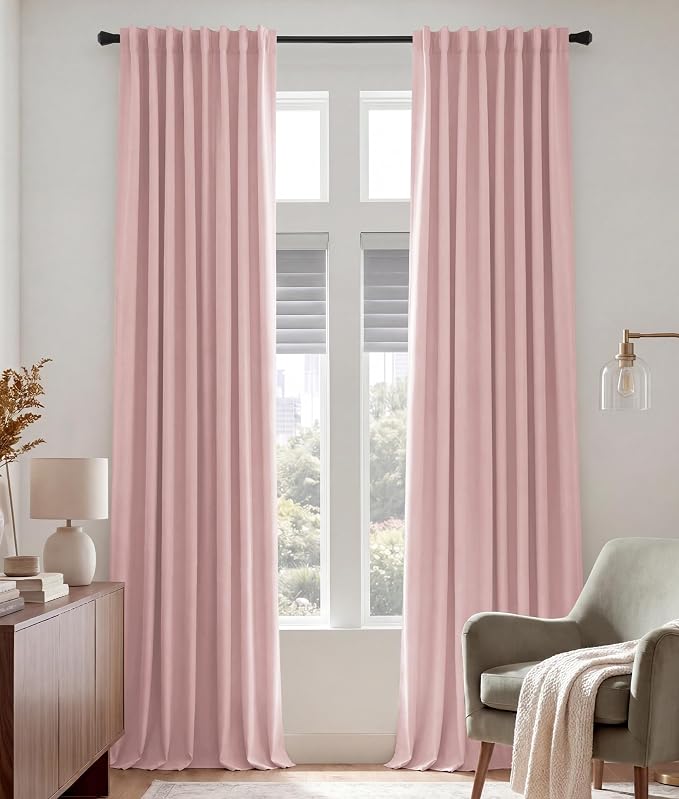 PONY DANCE Extra Long Blackout Curtains 108 inches Long for Bedroom, 9 FT Rod Pocket Back Tab Room Darkening Noise Reducing Drapes for Living Room Windows, W 52 x L 108 inch, Blush Pink, 2 Panels