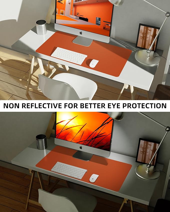 Leather Desk Pad Protector,Mouse Pad,Office Desk Mat, Non-Slip PU Leather Desk Blotter,Large Desk mat,Waterproof Keyboard mat for Office/Home/Decor (Orange,35" x 17")