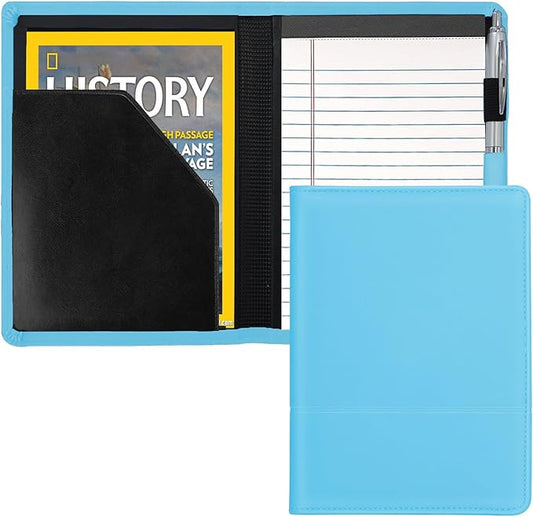 Padfolio/Portfolio Binder, Mini Padfolio Portfolio Binder 5 x 8 Legal Writing Pad, A5 Document Organizer Folder for Men Women, Light Blue