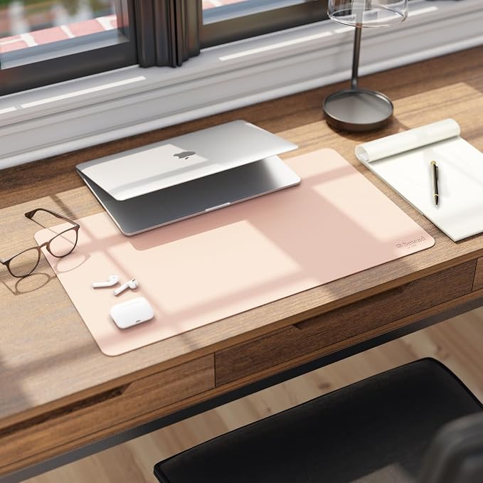 Smead Desk Pad, Vegan Leather Desk Mat with Non-Slip Faux Suede Backing, Perfect Desk Organizer for Office Decor, 23.6” x 13.7” Small, Dusty Rose (64839)