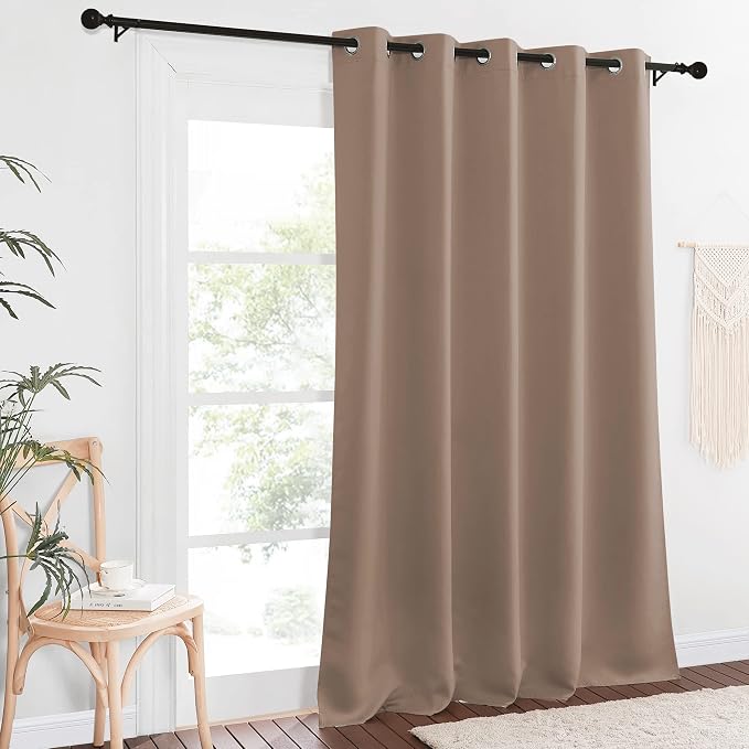 NICETOWN Sliding Door Window Treatment Blackout Patio Door Curtain Panels, Privacy Thermal Drapes for Bedroom Living Room Department with Grommet Top (Cappuccino, W66 x L110)