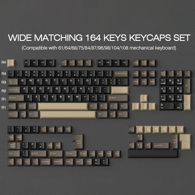 Tsungup Black Translucent Custom Keycaps,163 Keys Double Shot PBT Keycaps,Cherry Profile Key Caps Keyboard Keycap Set for Cherry MX Switches Mechanical Keyboard(Black)