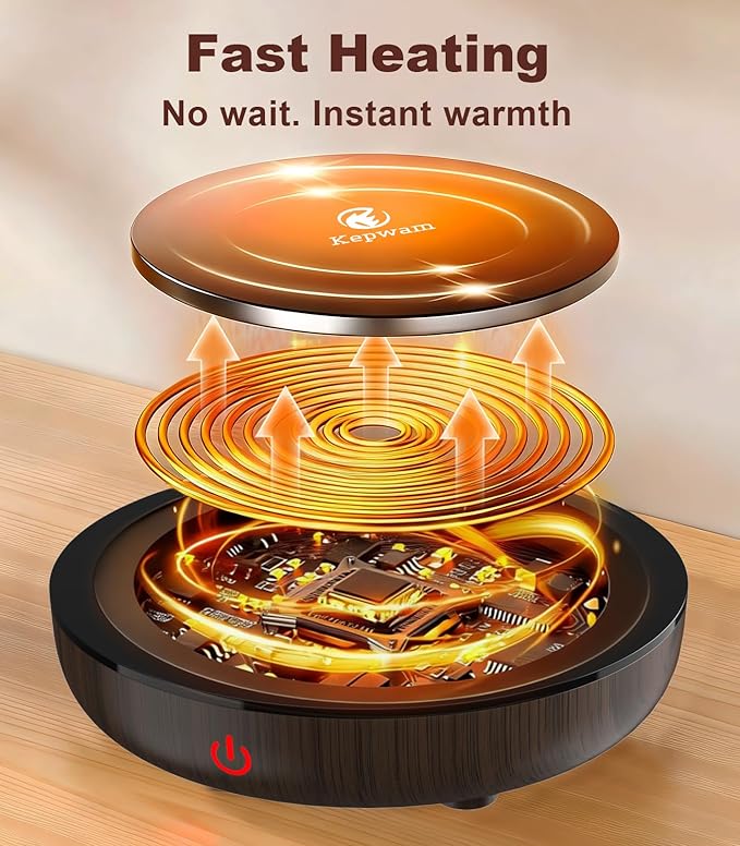 Kepwam Coffee Mug Warmer for Desk, 3-Temp Fast Heating Cup Warmer with 6H Auto Shut Off, LED Light & Smart Candle Warmer for All Beverages, Ideal Gifts for Women Men