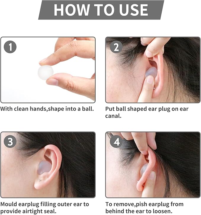 LYSIAN Silicone Moldable Sleep Earplugs Noise Reduction 27dB SNR, 5 Pairs - Noice Cancelling Ear Plugs for Swimming, Sleeping, Snoring (Transparent Color)