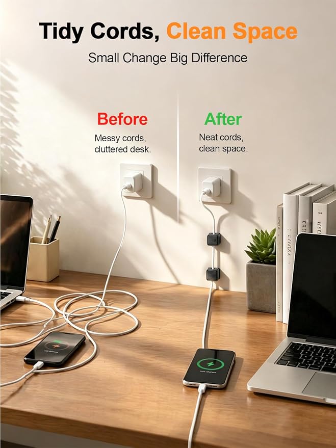 8 Pack Cord Organizer Holder,Costop Strong Adhesive Under Desk Cable Management,Magnetic Cable Clips,Wire Holder Keeper Organizer Neatly for Home,Office,Car,Desk,Nightstand,Desktop