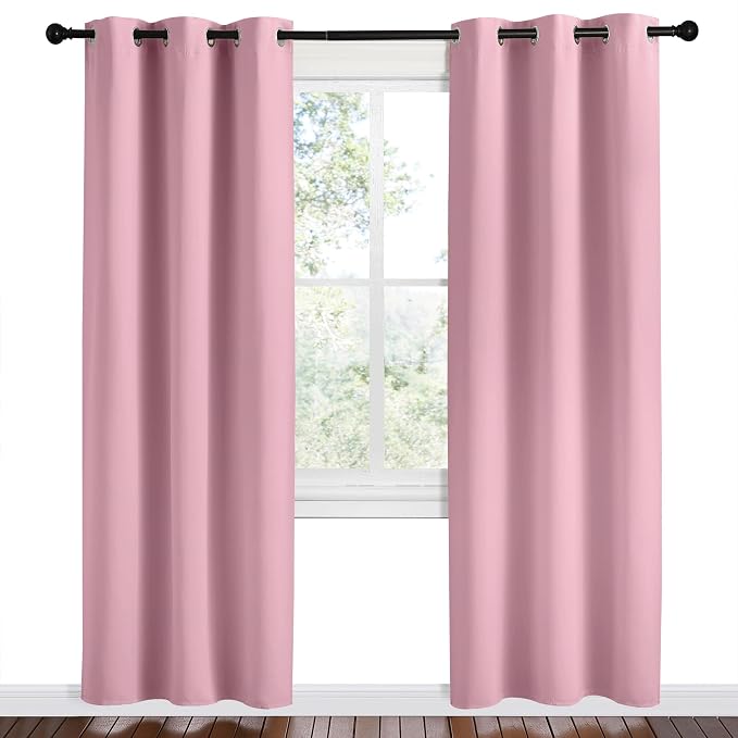 NICETOWN Crystal Pink Room Darkening Curtains for Kitchen, Set of 2, 42 inches Wide by 78 inches Long, Window Treatment Thermal Insulated Solid Grommet Room Darkening Curtains/Drapes for Bedroom