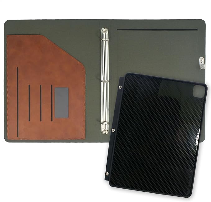 Tablet Organizer Portfolio Case with 3-Ring Binder, Binder Padfolio File Folder with Removable Tablet Holder, Compatible with 13-inch iPad Pro M5 (2025)/M4 (2024),Brown