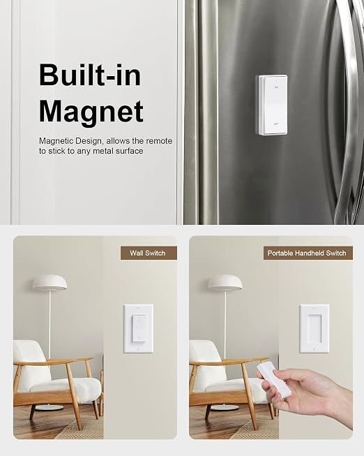 Remote Control Outlet, Decorator Rocker Wall Switch, 200FT Long Range Wireless Light Switch, Mini Remote Outlet Plug, 15A/1875W High-Power for Lamps, Lights, Household Appliances, ETL Listed