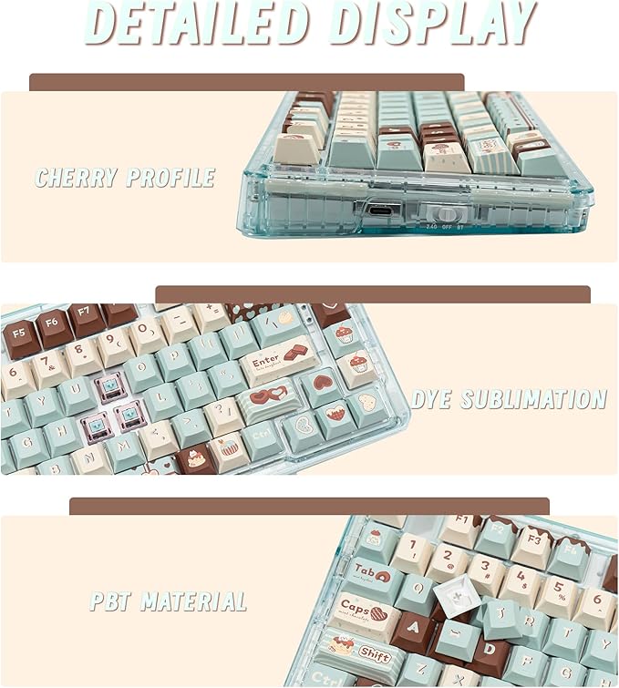 PBT Keycaps, Cute Keycaps 60% Percent 152 Keys Cherry Profile Custom Keycap Set for Cherry Gateron MX Switches Mechanical Keyboard（Mint Chocolate）