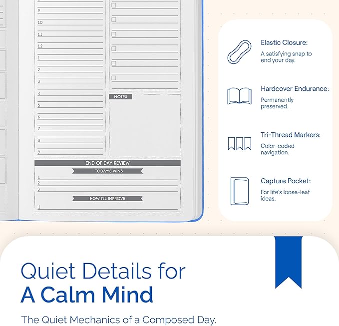 Panda Planner Classic A5 Daily Planner 2026 – Undated Daily & Quarterly Planner with Hourly Schedule, Productivity Calendar, To Do List, Goal Planner, Habit Tracker & Gratitude Journal for Home or Office – Blue