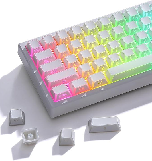 Keymatic Keycaps- Cherry Profile Keycap, Clear White Key Cap,Side Engraved Clear Edge Backlit Custom 60 65 75 100 Percent for Cherry MX, Outemu, Gateron Mechanical Keyboards