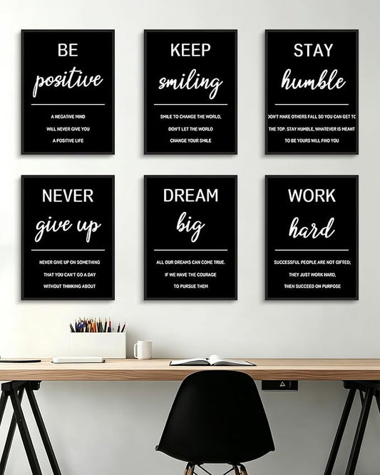 KUVIOKE Inspirational Framed Wall Art Motivational Quotes Wall Decor Encouraging Office Posters Sayings for Classroom Bedroom Living Room Ready to Hang Set of 6, 11x14in (Black Framed)