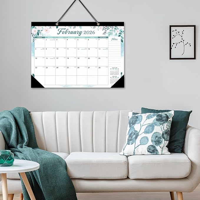 ZTX Desk Calendar 2026-2027 Calendar Wall Calendars 2026-2027-18 Month Planner Large 17"x12" Jan.2026-Jun.2027 Clear Plastic Cover for Home Office New Year Christmas Gifts Floral