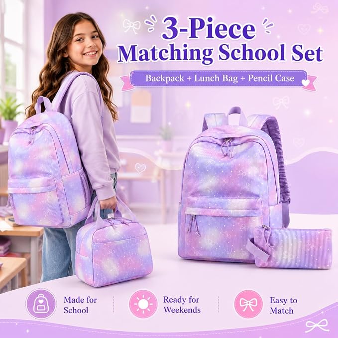 BTOOP School Backpacks for Teen Girls Bookbags Lightweight Kids Backpack School Bags Set with Lunch Box Pencil Case