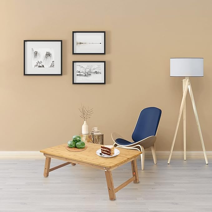Large Size Laptop Tray Desk Nnewvante 25.6x17.7in Bamboo Floor Desk Low Table Bed Tray Table,Foldable Adjustable Study Writing Gaming Breakfast Serving Floor Table Support 18in Laptop w' 4 Leg Lock