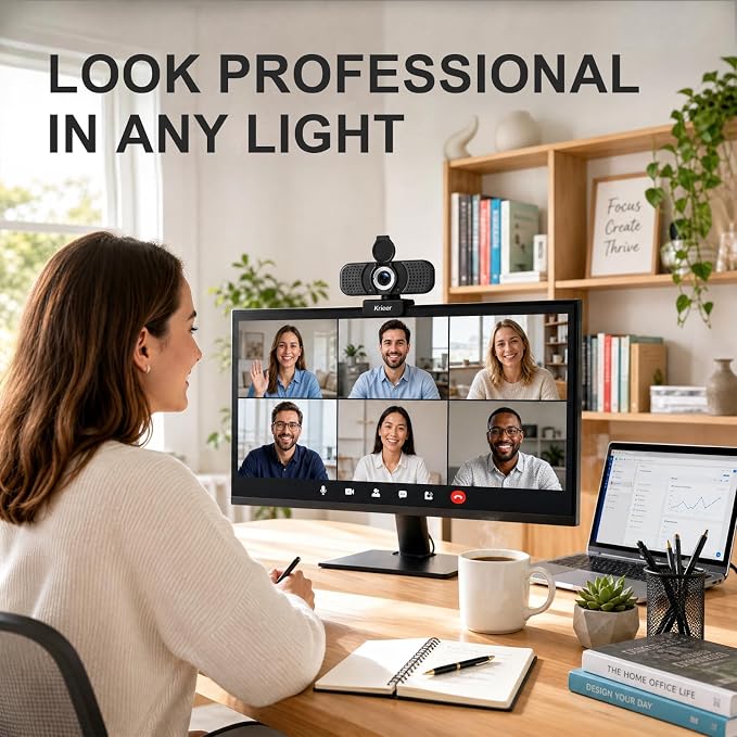1080P HD Webcam with Dual Mics &Rotatable Tripod,Privacy Cover for Pc/Laptop, Usb Computer Camera Plug & Play with Auto Light Correction for Video Calls, Live Streaming Gaming & Online Meetings