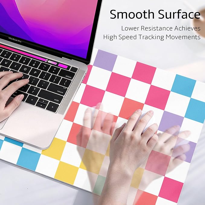 Mouse Pad Leather Desk Mat Large Keyboard Cute Office Desktop Computer Laptop XXL Long Big Aesthetic Modern Design Women Girls Gaming Gamer Oversized Wide Mousepad 31.5"x15.7", Color Plaid