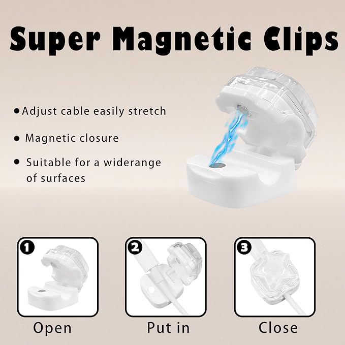 9Pack Magnetic Cable Clips for Nightstand, Adhesive Night-Glowing Cord Holder Organizer for Office Home Desk Wall Car (White,Star)