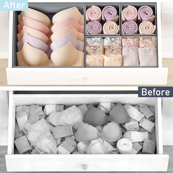 DIMJ Drawer Organizer Clothes 30 Pack - Foldable Baby Organizers and Storage & Closet Organizers for Bedroom, Closet - Nursery Organization Dresser Dividers for underwear, Sock,Bra, Belt, Tie, Gray