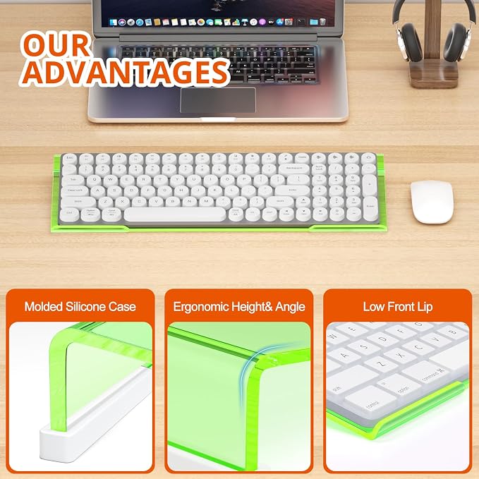 Richboom Epoptic Green Acrylic Tilted Computer Keyboard Holder for Easy Ergonomic Typing, Keyboard Stand for Office, Home, School, Fluorescent Green