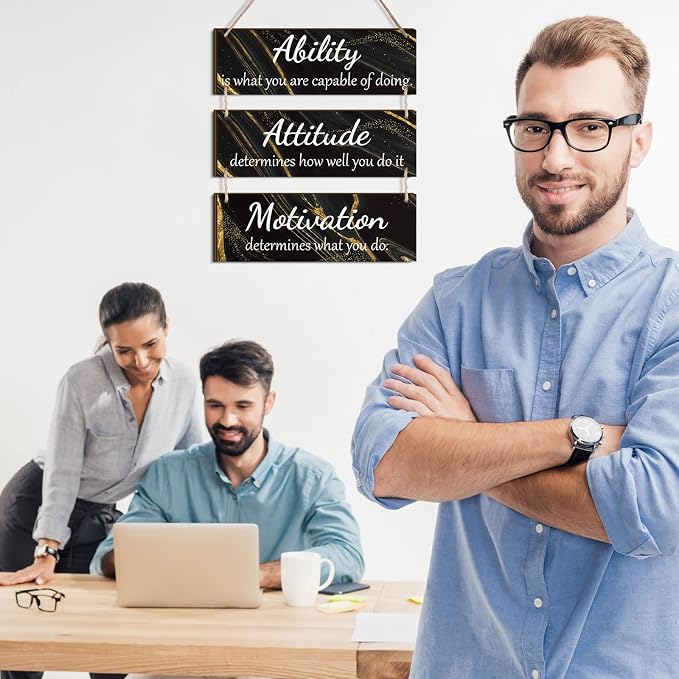 Jetec Office Wall Decor Sign Inspirational Motivational Plaques with Sayings Rustic Wooden Hangings Ability Sign for Coworker Holiday Gift Office Home Artwork Decoration(Black)