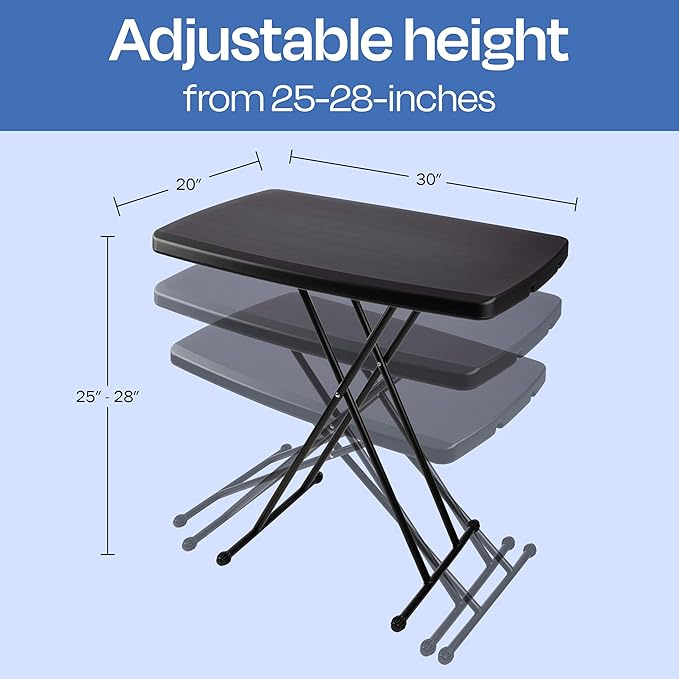 Lavish Home Portable Folding Tables - Lightweight Portable Folding Desk with Adjustable Height - Small Indoor Outdoor Plastic Table for TV Tray, Playing Cards & Craft Room (Set of 2/Black/2.5 FT)