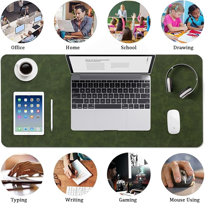 Distressed Leather Desk Mat - Non-Slip PU Leather Desk Pad Protector - Large Waterproof Mouse Pad Computer Keyboard Desk Mat Desk Accessories for Office & Home (Forest Green, 36"x 17")