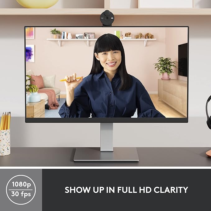 Logitech Brio 301 Full HD Webcam with Privacy Shutter, Noise Reduction Microphone-Off White + Litra Glow Premium LED Streaming Light with TrueSoft, adjustable monitor mount