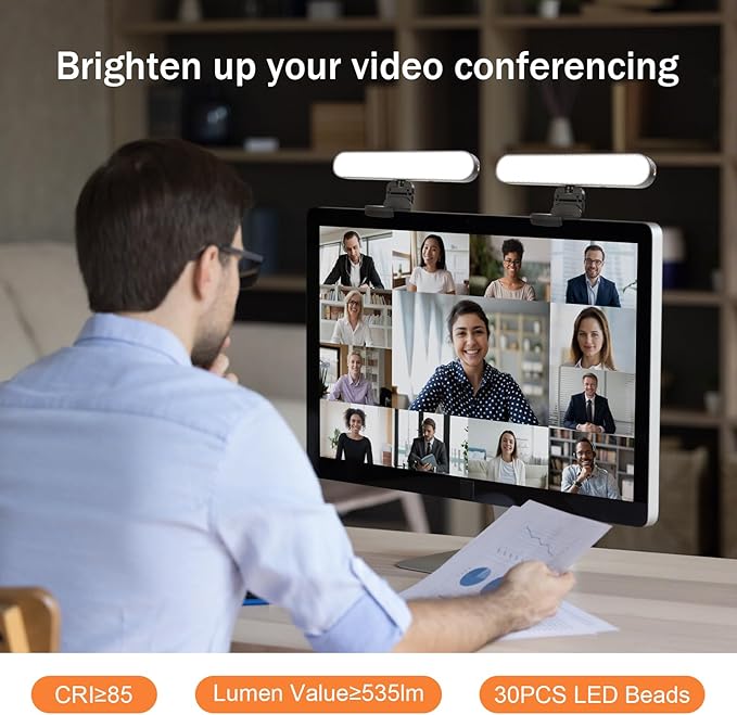 Video Conference Lighting Kit, Dual LED Lights for Live Streaming, Computer Lights are Used for Video Calls, Zoom, Games, Home Office Light, Laptop Ring Light, 3 Color Temperatures