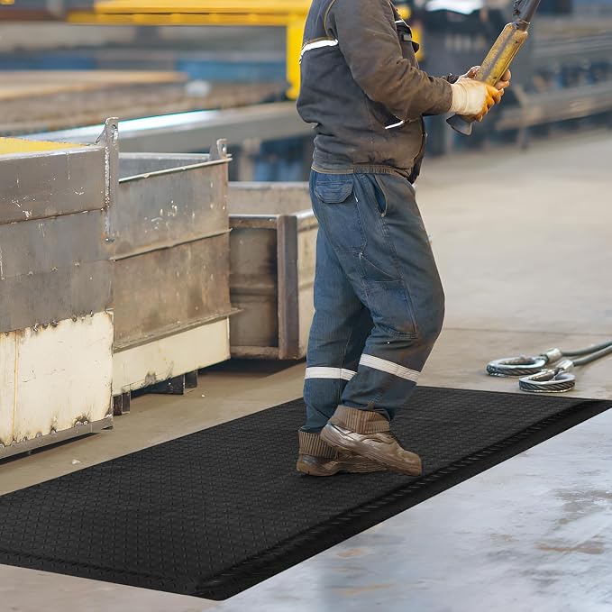 Nisorpa Anti Fatigue Mats Industrial 2' x 6' Ergonomic Standing Mat 15/16" Extra Thick Shop Floor Mat Kitchen Mats Heavy Duty Commercial Diamond Plate Support for Leg & Back Pain, Black