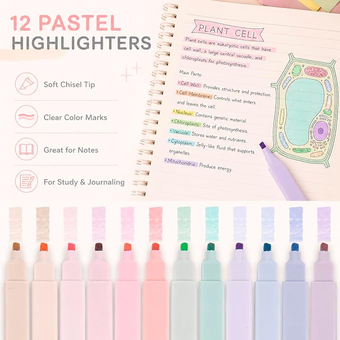 Aesthetic School Supplies with Pencil Pouch - 57 Pcs Cute College Essentials Set, Big Capacity Pen Case, Eraser Holder, Pastel Highlighters, Bible Study Journaling Stationary Kit for Girls Teens