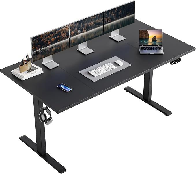 Agilestic Electric Standing Desk, 63 x 23.6 Inches Height Adjustable Desk, Sit Stand up Desk for Work Office Home, Splice Board, Black