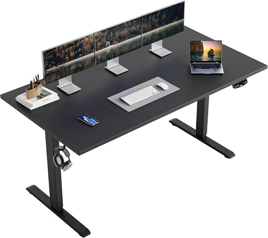 Agilestic Electric Standing Desk, 63 x 23.6 Inches Height Adjustable Desk, Sit Stand up Desk for Work Office Home, Splice Board, Black