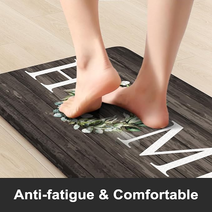 KIMODE Anti Fatigue Kitchen Mat for Floor, 17.3"x29" Farmhouse Kitchen Rug Non Slip, Cushioned Padded Kitchen Floor Mat, Comfort Waterproof Standing Mat for Laundry, Office, Sink, Desk Brown