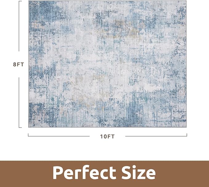 8 x 10 Area Rugs for Living Room, Machine Washable Non Slip Rug Ultra Soft Low Pile Indoor Carpet Modern Abstract Rugs for Bedroom Office Room Dining Room Beside, Blue