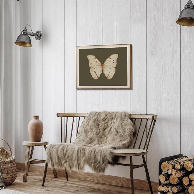 Uniro Vintage Framed Wall Art, Classical Butterfly Oil Paintings, Dark Moody Insect Canvas Prints Artwork with Antique Frame, Saige Green Wall Decor Pictures for Bedroom, Kitchen, Shelf, Bathroom Wall Decor, Cottagecore Room Decor - 12x16Inch