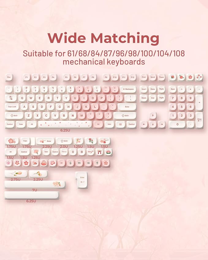 XVX Pink Cute PBT Keycaps-MOA Keycap, Sakura Love keycap Custom Keyboard Keycaps 60 65 75 100 Percent, 5 Side Dye Sublimation Keycap, 143 Keys Keycap Set for Cherry Gateron MX Switches Keyboards