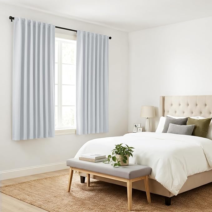 PONY DANCE Grayish White Curtains - Room Darkening Window Drapes for Kitchen/Bedroom with Back Tab/Rod Pocket Top Home Decoration, 42 Inches Wide by 54 Inches Long, 2 PCs