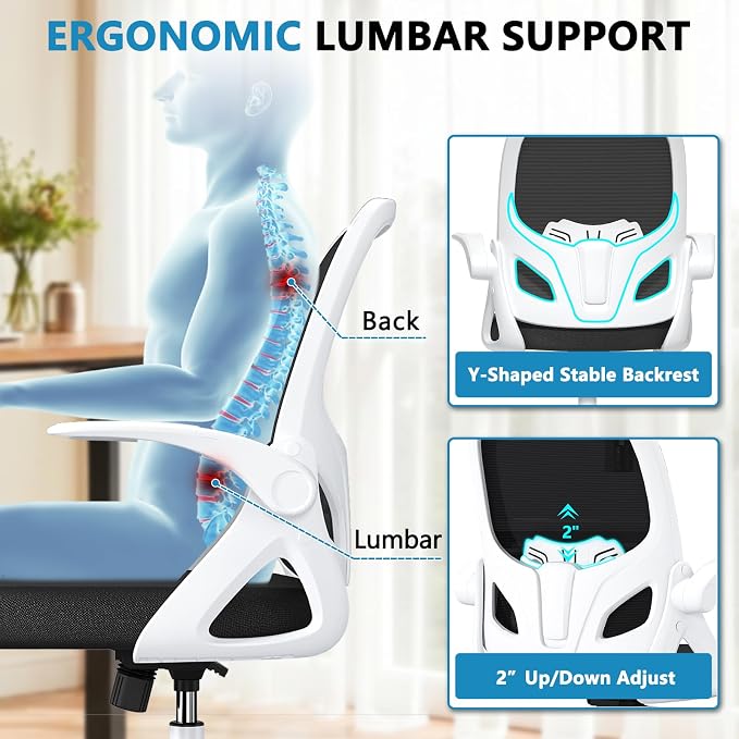 Kensaker Drafting Chair Tall Office Chair, Ergonomic Standing Desk Chair with Adjustable Foot Ring and Flip-up Armrests, Mesh Computer Chair for Art Studio, 300 LBS, White