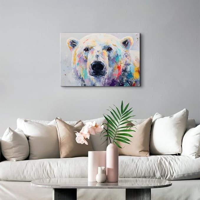 Graffiti Animal Canvas Wall Art for Kids Bedroom Abstract Bear Paintings Wall Decor Colorful Funny Bear Head Pictures Prints Rustic Farmhouse Posters Banksy Artwork Bedroom Bathroom Decorations 16x24"