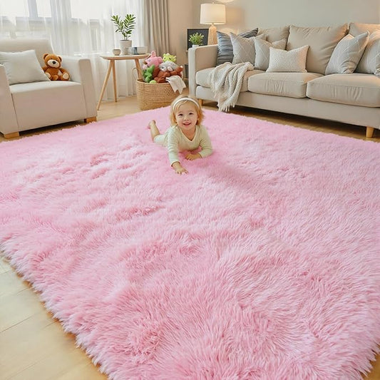 8x10 Area Rugs for Living Room Bedroom, Large Area Rug Shaggy Carpet Soft Plush Furry Bedside Rug, Rugs for Home Decor (8 x 10, Pink)