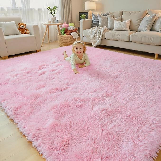 Rugs for Living Room 5x8, Alfombras para Salas Fluffy Shag Large Fuzzy Plush Soft Area Rug, Shaggy Carpets for Bedroom, Kids Boys Girls Home Decor Aesthetic(5 x 8, Pink)