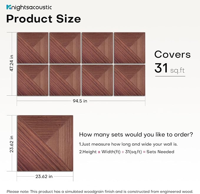8Pack Acoustic Wall Panels, Wood-Pattern Art Sound Proof Foam Panels For Walls, Decorative Acoustic Panels Sound Absorbing, Self-Adhesive Sound Dampening Panels For Studio Home, 23.62 X 23.62 Inches