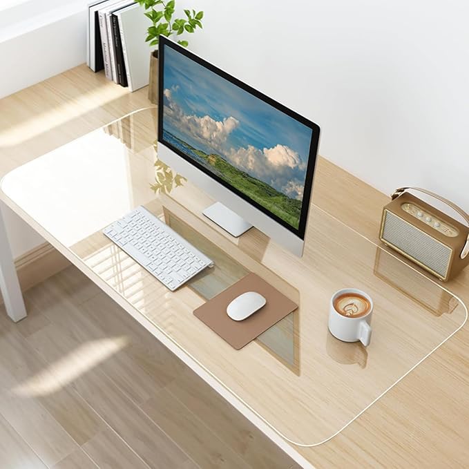Clear Desk Mat, Non-Slip PVC Desk Protector Mat (23.6"*13.8") | Desk Mat with Round Edge, Heat Resistant & Waterproof Clear Desk Writing Mat for Home and Office