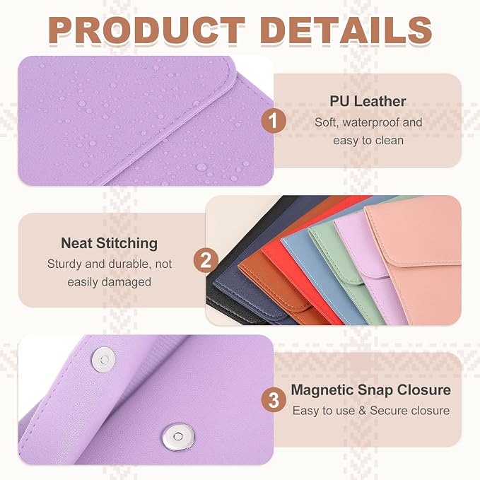PATIKIL 2Pcs PU Leather A4 File Folder, Document Holder Envelope Waterproof Napa Texture Filing Organizer Portfolio Folder Case with Magnetic Snap for Home Office, Purple, Navy Blue